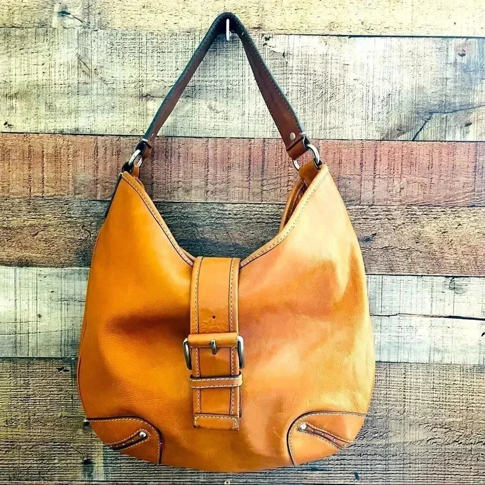 Micheal Kors Large Hutton Buckle Vintage Leather Hobo Buckle Bag